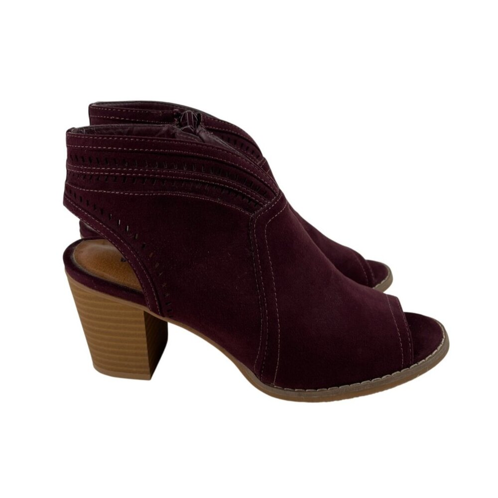 Sonoma Thelma Burgundy Faux Suede Open Toe Bootie Womens Size 7M - Picture 2 of 10